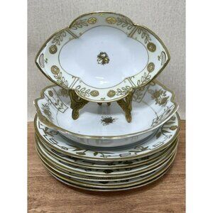 Hand Painted Nippon Bowls And Plates Gold Moriage Early Noritake 6 Plates 2 Bowl